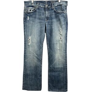 7 For All Mankind Y2K Bootcut Distressed Blue Denim Jeans Size 34